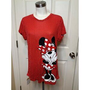 Disney Parks Red White Polka Dot Minnie Peek-A-Boo Shirt, Size Large